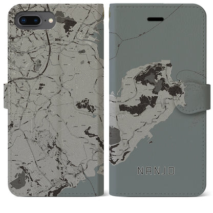 【南城（沖縄県）】地図柄iPhoneケース（手帳タイプ）モノトーン・iPhone 8Plus /7Plus / 6sPlus / 6Plus 用