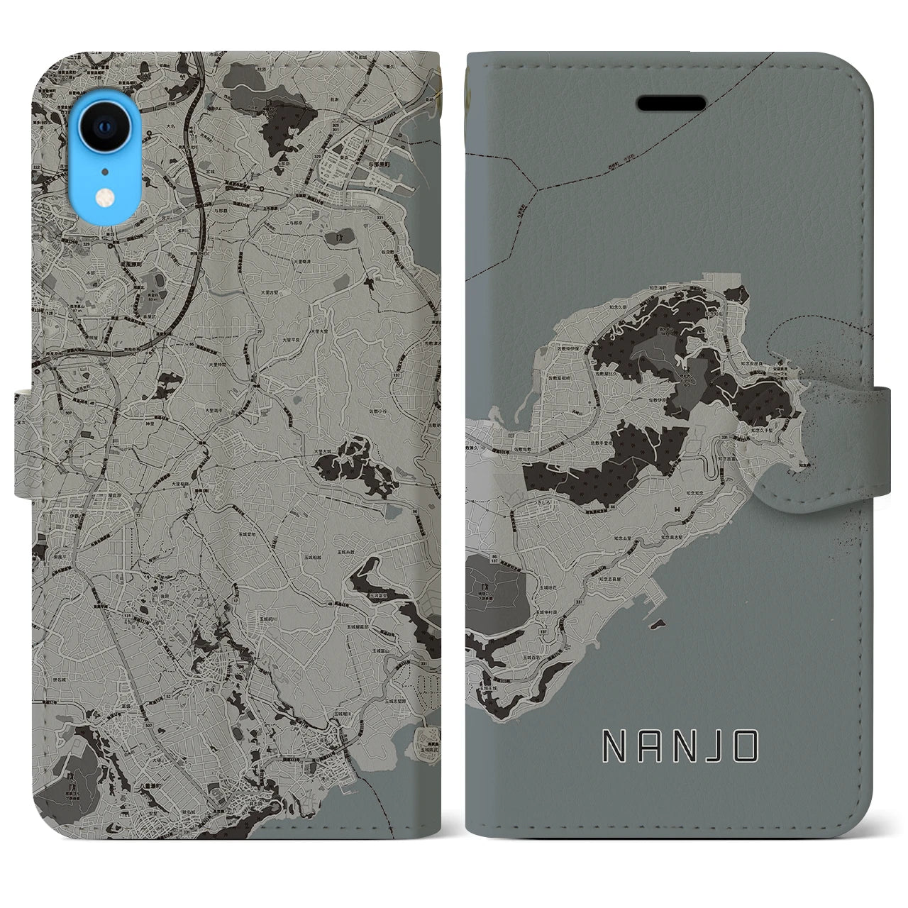 【南城】地図柄iPhoneケース（手帳両面タイプ・モノトーン）iPhone XR 用