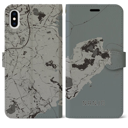 【南城（沖縄県）】地図柄iPhoneケース（手帳タイプ）モノトーン・iPhone XS Max 用