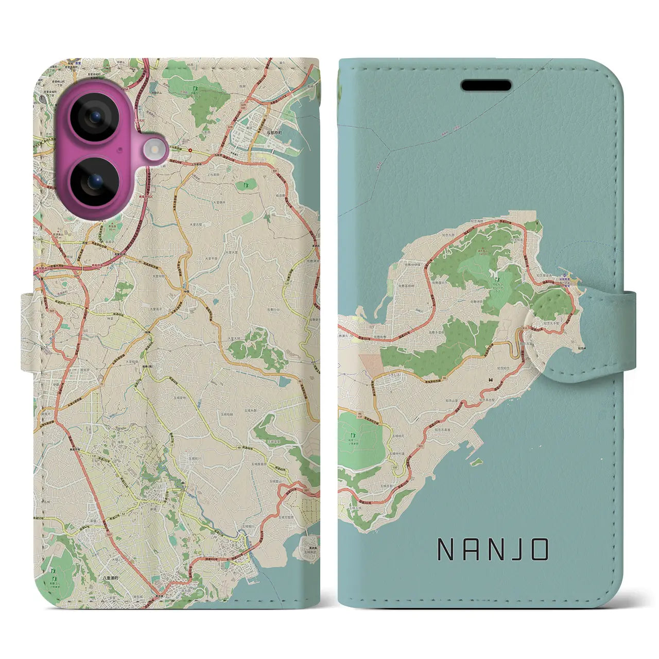 【南城（沖縄県）】地図柄iPhoneケース（手帳タイプ）ナチュラル・iPhone 16 Pro 用