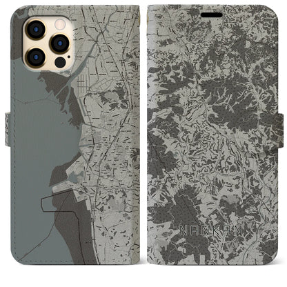 【南関（熊本県）】地図柄iPhoneケース（手帳タイプ）モノトーン・iPhone 12 Pro Max 用