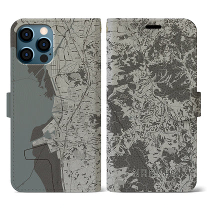 【南関（熊本県）】地図柄iPhoneケース（手帳タイプ）モノトーン・iPhone 12 / 12 Pro 用