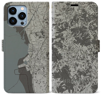 【南関（熊本県）】地図柄iPhoneケース（手帳タイプ）モノトーン・iPhone 13 Pro Max 用