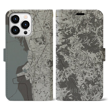 【南関（熊本県）】地図柄iPhoneケース（手帳タイプ）モノトーン・iPhone 13 Pro 用