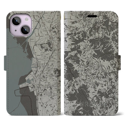 【南関（熊本県）】地図柄iPhoneケース（手帳タイプ）モノトーン・iPhone 14 用