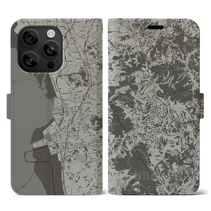 【南関（熊本県）】地図柄iPhoneケース（手帳タイプ）モノトーン・iPhone 16 用