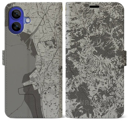 【南関（熊本県）】地図柄iPhoneケース（手帳タイプ）モノトーン・iPhone 16 Pro Max 用