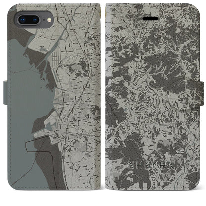 【南関（熊本県）】地図柄iPhoneケース（手帳タイプ）モノトーン・iPhone 8Plus /7Plus / 6sPlus / 6Plus 用