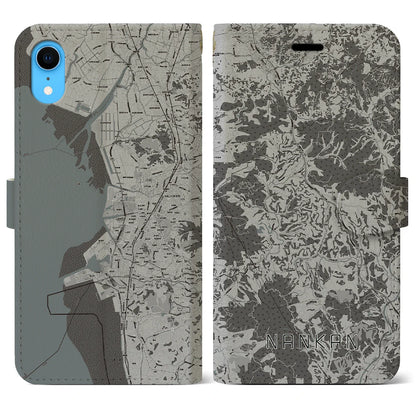 【南関（熊本県）】地図柄iPhoneケース（手帳タイプ）モノトーン・iPhone XR 用