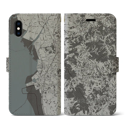 【南関（熊本県）】地図柄iPhoneケース（手帳タイプ）モノトーン・iPhone XS / X 用