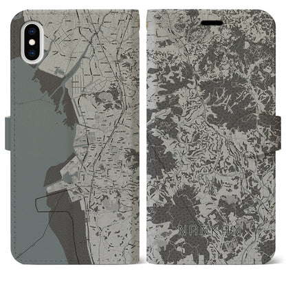 【南関（熊本県）】地図柄iPhoneケース（手帳タイプ）モノトーン・iPhone XS Max 用