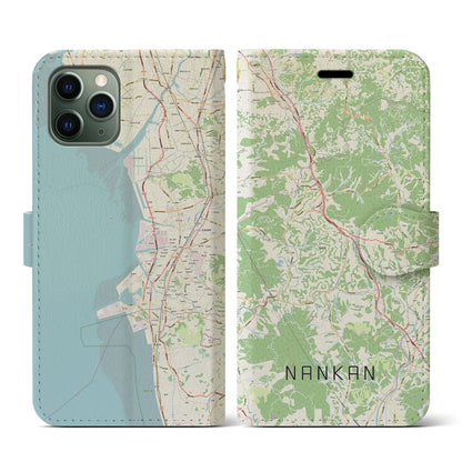 【南関（熊本県）】地図柄iPhoneケース（手帳タイプ）ナチュラル・iPhone 11 Pro 用