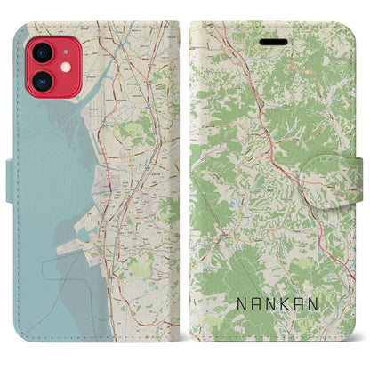 【南関（熊本県）】地図柄iPhoneケース（手帳タイプ）ナチュラル・iPhone 11 用