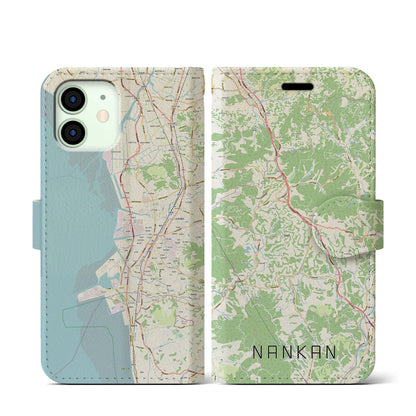 【南関（熊本県）】地図柄iPhoneケース（手帳タイプ）ナチュラル・iPhone 12 mini 用
