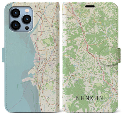 【南関（熊本県）】地図柄iPhoneケース（手帳タイプ）ナチュラル・iPhone 13 Pro Max 用