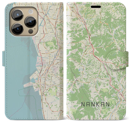 【南関（熊本県）】地図柄iPhoneケース（手帳タイプ）ナチュラル・iPhone 14 Pro Max 用