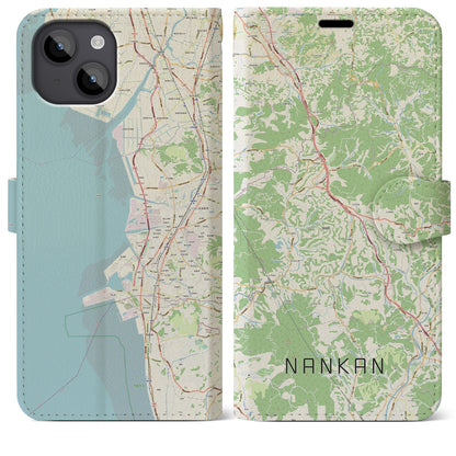 【南関（熊本県）】地図柄iPhoneケース（手帳タイプ）ナチュラル・iPhone 14 Plus 用