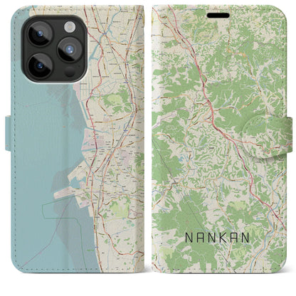 【南関（熊本県）】地図柄iPhoneケース（手帳タイプ）ナチュラル・iPhone 15 Pro Max 用