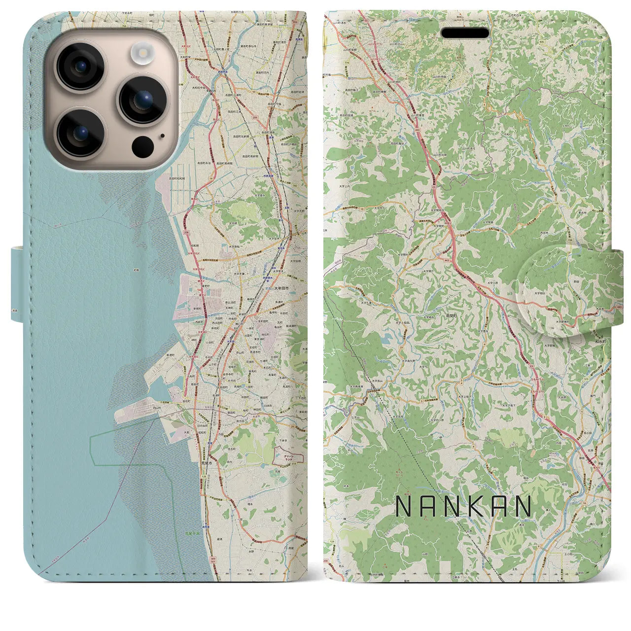 【南関（熊本県）】地図柄iPhoneケース（手帳タイプ）ナチュラル・iPhone 16 Plus 用