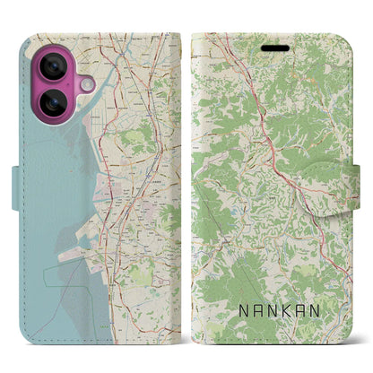 【南関（熊本県）】地図柄iPhoneケース（手帳タイプ）ナチュラル・iPhone 16 Pro 用