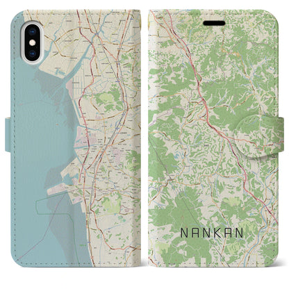 【南関（熊本県）】地図柄iPhoneケース（手帳タイプ）ナチュラル・iPhone XS Max 用