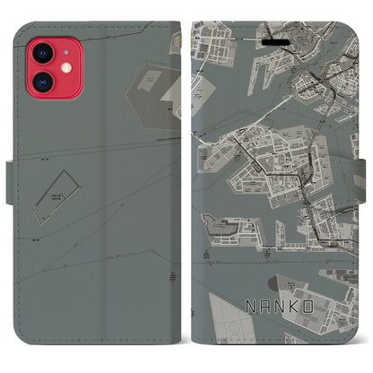 【南港（大阪府）】地図柄iPhoneケース（手帳タイプ）モノトーン・iPhone 11 用