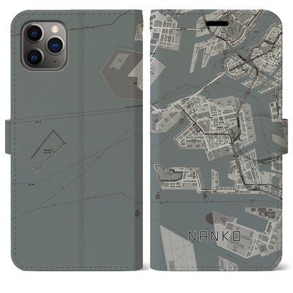 【南港（大阪府）】地図柄iPhoneケース（手帳タイプ）モノトーン・iPhone 11 Pro Max 用