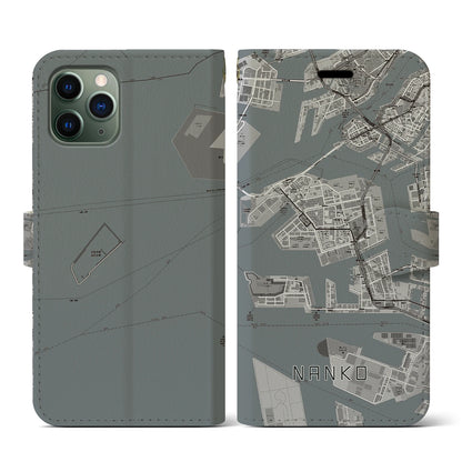 【南港（大阪府）】地図柄iPhoneケース（手帳タイプ）モノトーン・iPhone 11 Pro 用