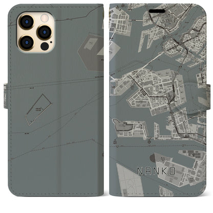 【南港（大阪府）】地図柄iPhoneケース（手帳タイプ）モノトーン・iPhone 12 Pro Max 用