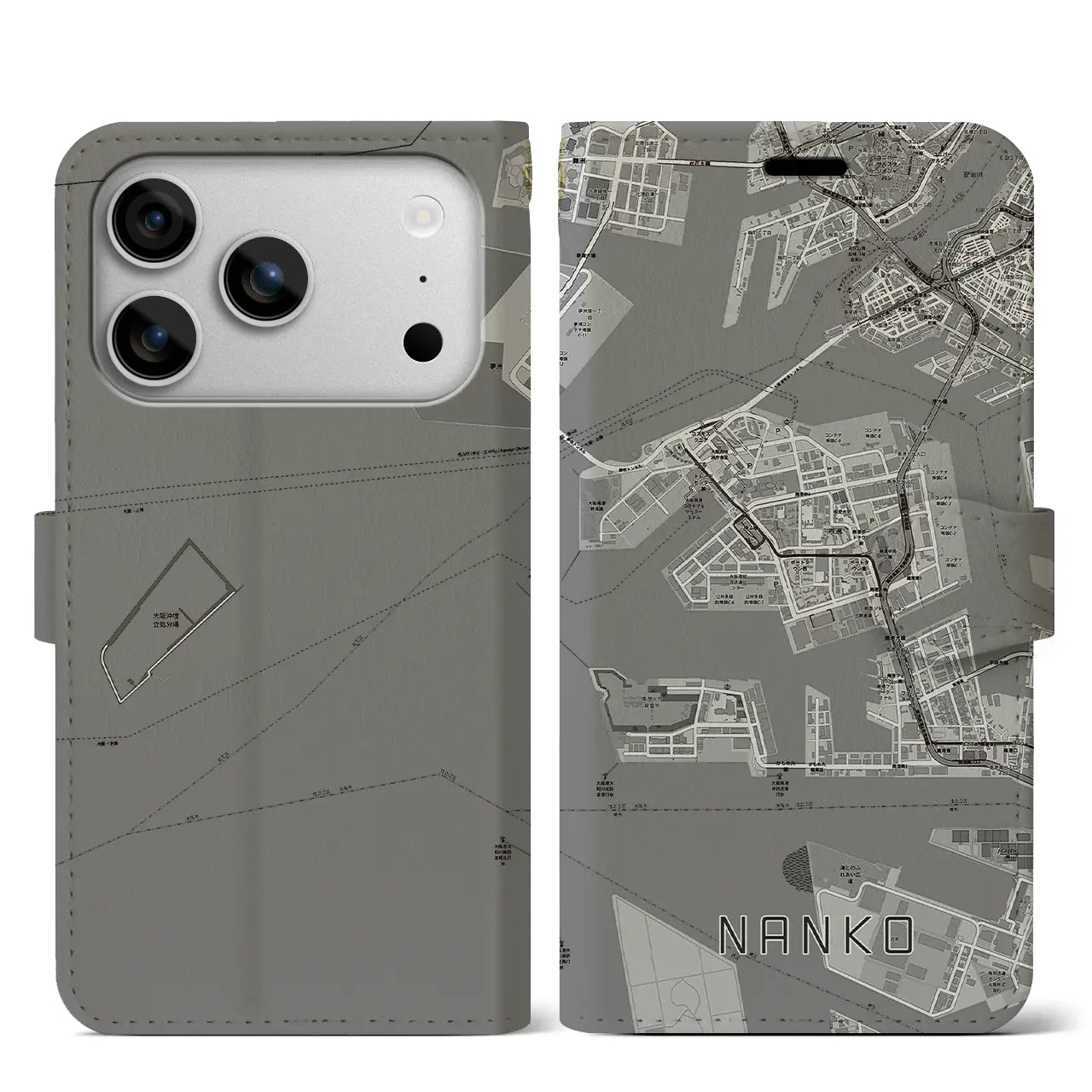 【南港（大阪府）】地図柄iPhoneケース（手帳タイプ）