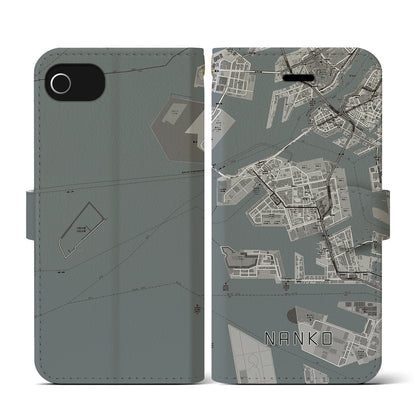 【南港（大阪府）】地図柄iPhoneケース（手帳タイプ）モノトーン・iPhone SE（第3 / 第2世代） / 8 / 7 / 6s / 6 用