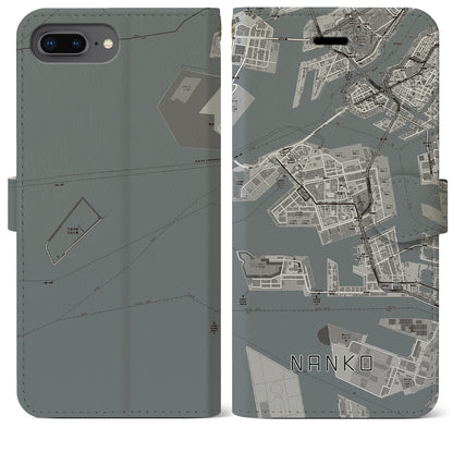 【南港（大阪府）】地図柄iPhoneケース（手帳タイプ）モノトーン・iPhone 8Plus /7Plus / 6sPlus / 6Plus 用