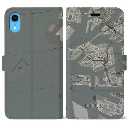 【南港（大阪府）】地図柄iPhoneケース（手帳タイプ）モノトーン・iPhone XR 用