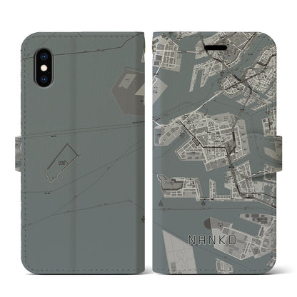 【南港（大阪府）】地図柄iPhoneケース（手帳タイプ）モノトーン・iPhone XS / X 用