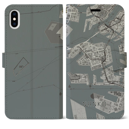 【南港（大阪府）】地図柄iPhoneケース（手帳タイプ）モノトーン・iPhone XS Max 用