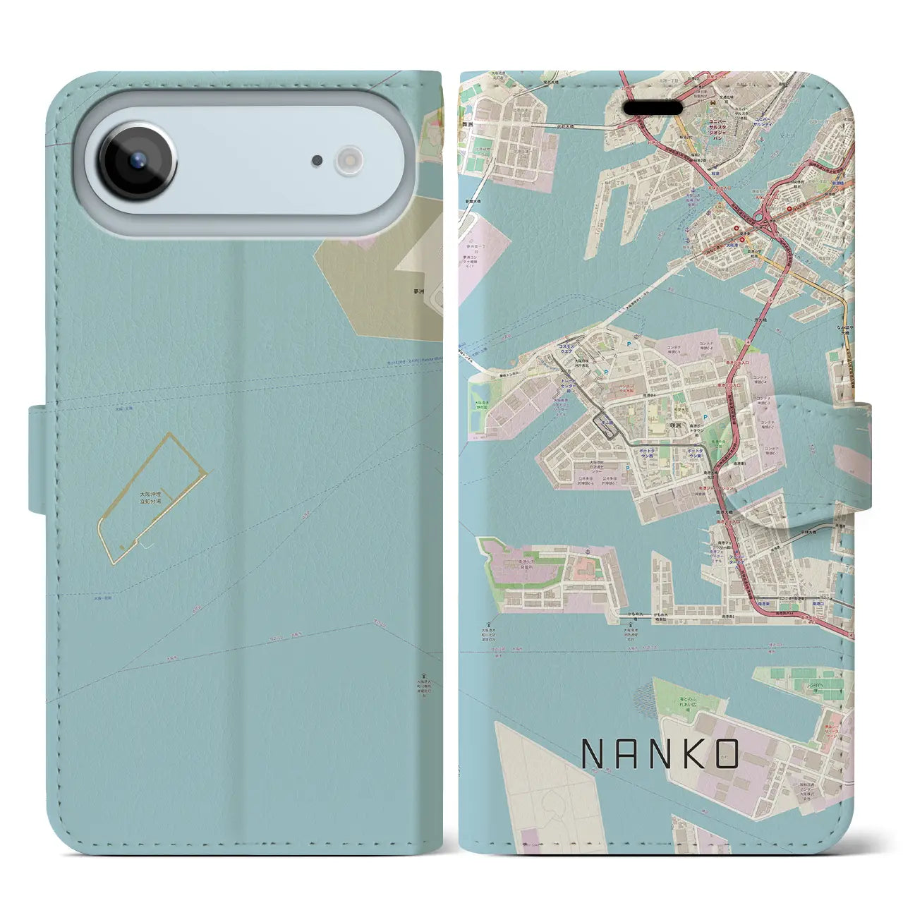 【南港（大阪府）】地図柄iPhoneケース（手帳タイプ）