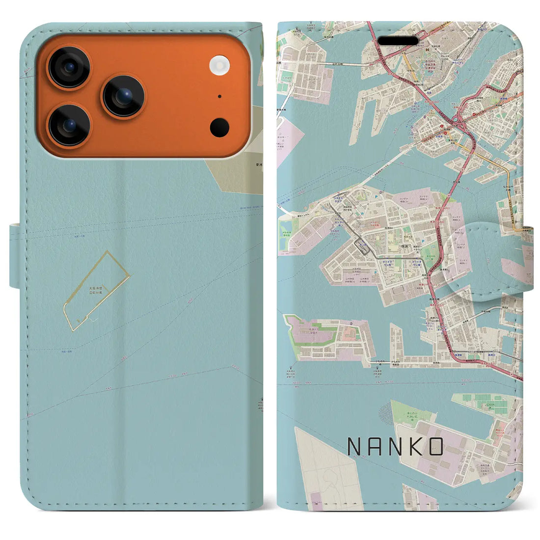【南港（大阪府）】地図柄iPhoneケース（手帳タイプ）モノトーン・iPhone 17 Pro Max 用