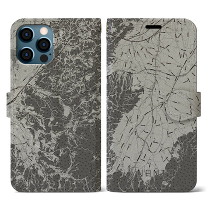 【南砺（富山県）】地図柄iPhoneケース（手帳タイプ）モノトーン・iPhone 12 / 12 Pro 用