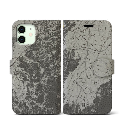 【南砺（富山県）】地図柄iPhoneケース（手帳タイプ）モノトーン・iPhone 12 mini 用