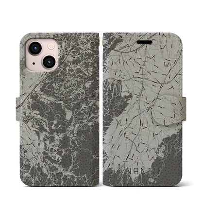 【南砺（富山県）】地図柄iPhoneケース（手帳タイプ）モノトーン・iPhone 13 mini 用