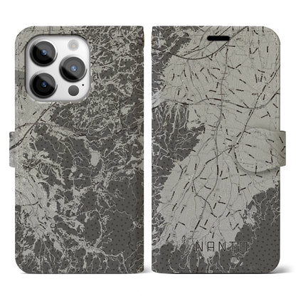 【南砺（富山県）】地図柄iPhoneケース（手帳タイプ）モノトーン・iPhone 14 Pro 用