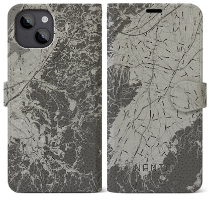 【南砺（富山県）】地図柄iPhoneケース（手帳タイプ）モノトーン・iPhone 14 Plus 用