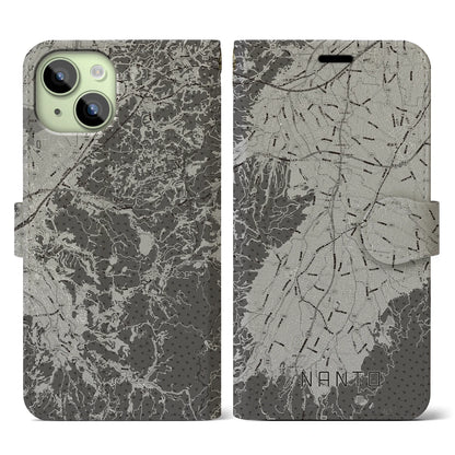 【南砺（富山県）】地図柄iPhoneケース（手帳タイプ）モノトーン・iPhone 15 用