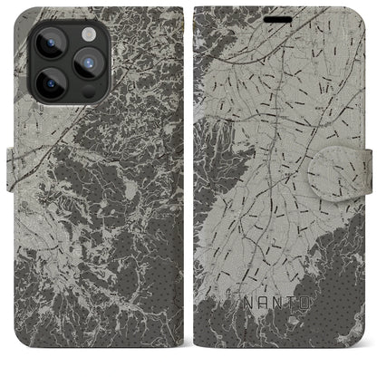 【南砺（富山県）】地図柄iPhoneケース（手帳タイプ）モノトーン・iPhone 15 Pro Max 用