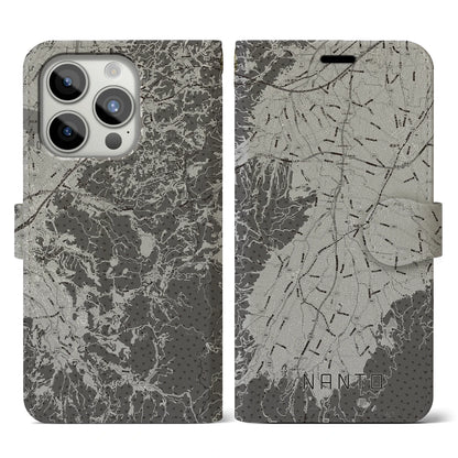 【南砺（富山県）】地図柄iPhoneケース（手帳タイプ）モノトーン・iPhone 15 Pro 用