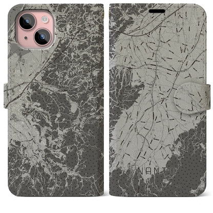 【南砺（富山県）】地図柄iPhoneケース（手帳タイプ）モノトーン・iPhone 15 Plus 用