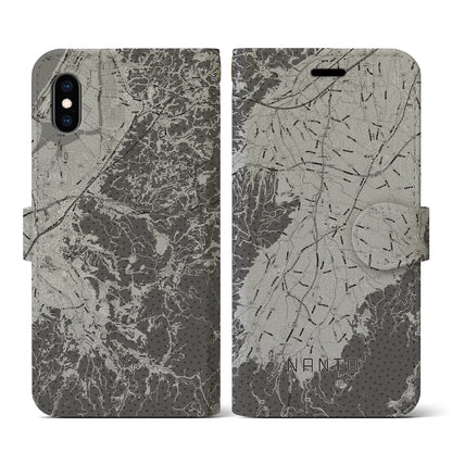 【南砺（富山県）】地図柄iPhoneケース（手帳タイプ）モノトーン・iPhone XS / X 用