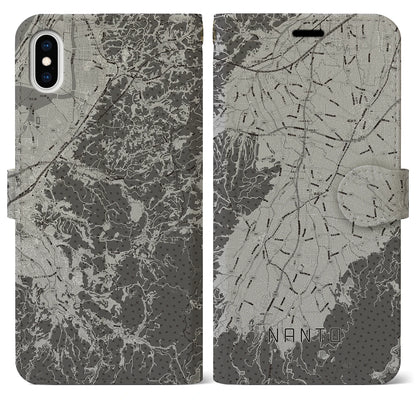 【南砺（富山県）】地図柄iPhoneケース（手帳タイプ）モノトーン・iPhone XS Max 用