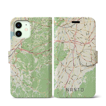 【南砺（富山県）】地図柄iPhoneケース（手帳タイプ）ナチュラル・iPhone 12 mini 用