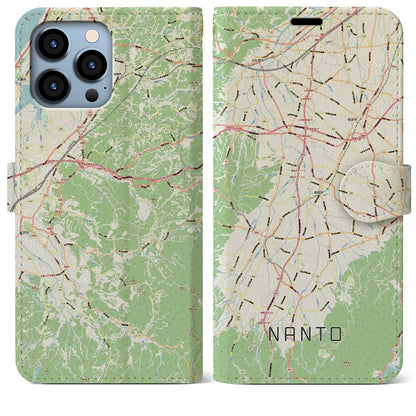 【南砺（富山県）】地図柄iPhoneケース（手帳タイプ）ナチュラル・iPhone 13 Pro Max 用
